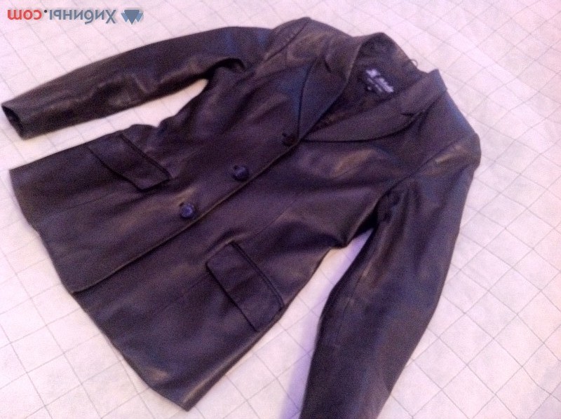 Кожаный женский пиджак, черный, размер 44