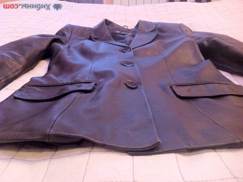 Кожаный женский пиджак, черный, размер 44