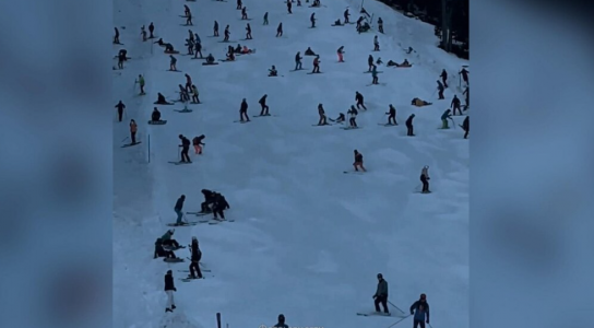 Кадры дня: пьяные лыжники забаррикадировали склон элитного горнолыжного курорта своими телами