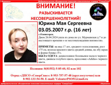 Девочка-подросток пропала в Мурманской области 26 апреля